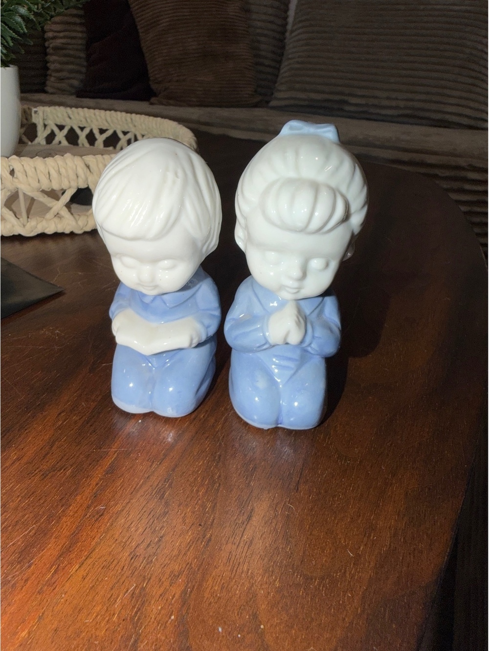 Precious Moments Blue Praying Boy and Girl Figurine Set